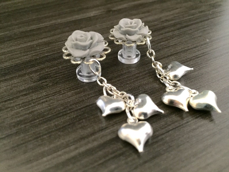 8mm 0g Bridal Dangle Plugs 5mm 4g Heart Gauges 00g 6g Gauged Earrings Choose Color 6mm 2g Ear Plugs Dangly Heart Jewelry Stud Earrings