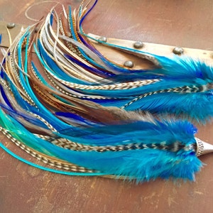 Blue Feather Earrings Long 13” XL Blue Goddess - Thick Full Long Feathered Festival Jewelry