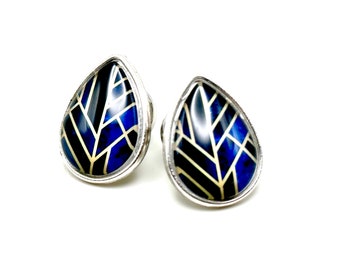 00g Teardrop Plugs 0g 2g 4g 6g Blue Ear Plug Earrings Tear Drop Hider Gauges Geometric Pattern 1/2” 9/16” 5/8” 000g