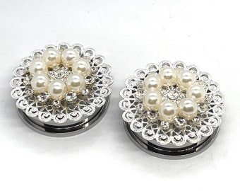 Pearl and Rhinestone Gauges 1 1/8” 1 3/8”  1 1/4" Bling Ear Plugs 28mm 32mm 35mm Wedding Bridal Surgical Steel Screw Back Tunnels