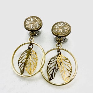 Stud Earrings to 1 1/8” Dangle Plugs Silver and Gold Glitter Ear Plugs 25mm 16mm 12mm 14mm 12g 00g 1g 7mm 11mm 20mm 22mm Hider Gauges