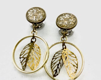 Stud Earrings to 1 1/8” Dangle Plugs Silver and Gold Glitter Ear Plugs 25mm 16mm 12mm 14mm 12g 00g 1g 7mm 11mm 20mm 22mm Hider Gauges