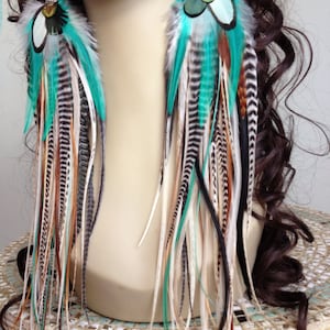 14 inch Feather Earrings Long Natural Turquoise Hippie Goddess, Big and Full Real Feather Jewelry, Summer Festival Earrings