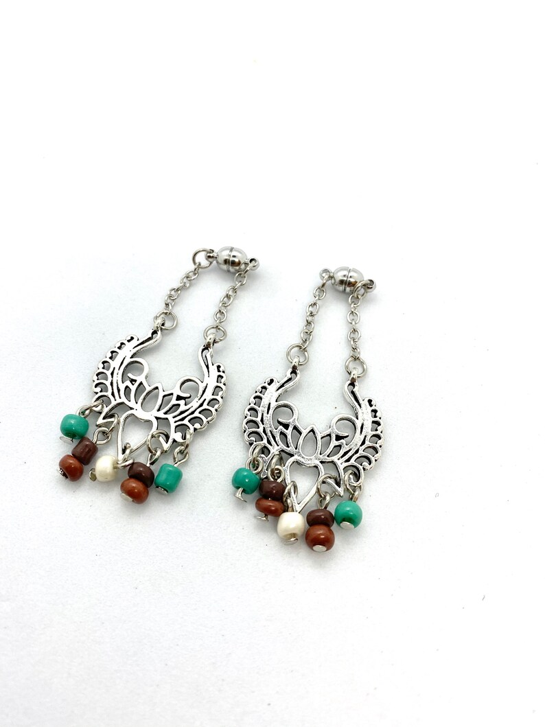 Beaded Lotus Flower Silver Magnetic Ear Plug Tunnel Hangers Sizes 1g and UP WithWithout Tunnels Dangle Plugs or Lever Back Earrings