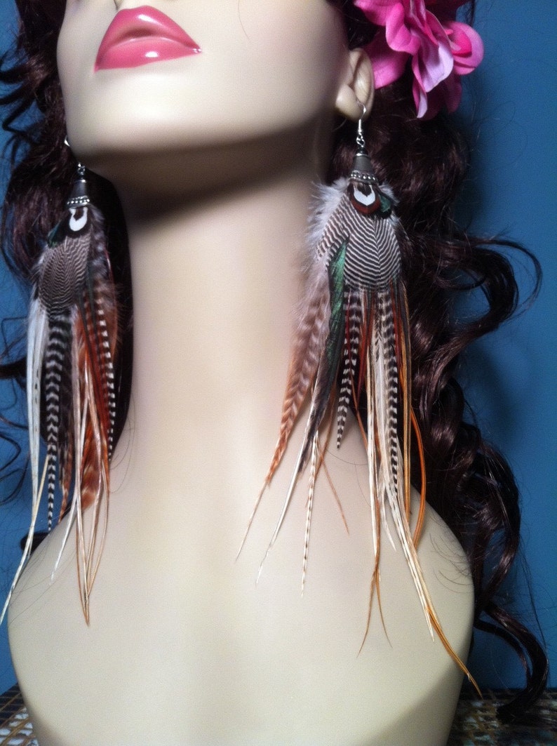 Woodsy Pixie Earthy Grizzly Feathers Hippie Bohemian Earings Feather Jewelry Natural Feather Earrings