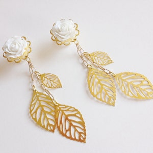 1/2 inch Dangle Gauges Ear Plugs Choose Rose Color 14mm 9/16" 5/8” 16mm Dangle Plugs Gold Leaf White Wedding Earplugs Earrings