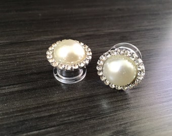 1/2 "Braut Perle Plugs 7/16" 00g 9/16" Kristall Strass Elfenbein Perle Hochzeit Gauges Formale Ohrringe 12mm 14mm 10mm 11mm
