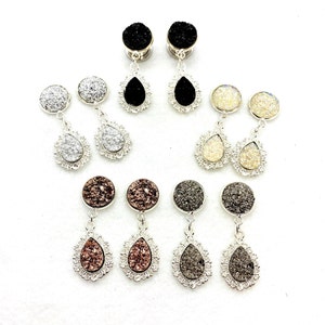 Druzy Dangle Plugs Fancy Silver Plugs 6g 4g 2g 1g 0g 00g 000g Rose Gold/Gunmetal/Black/Opal Plugs 7/16&quot; 11mm 10mm 8mm 6mm 5mm 4mm Ear Plugs