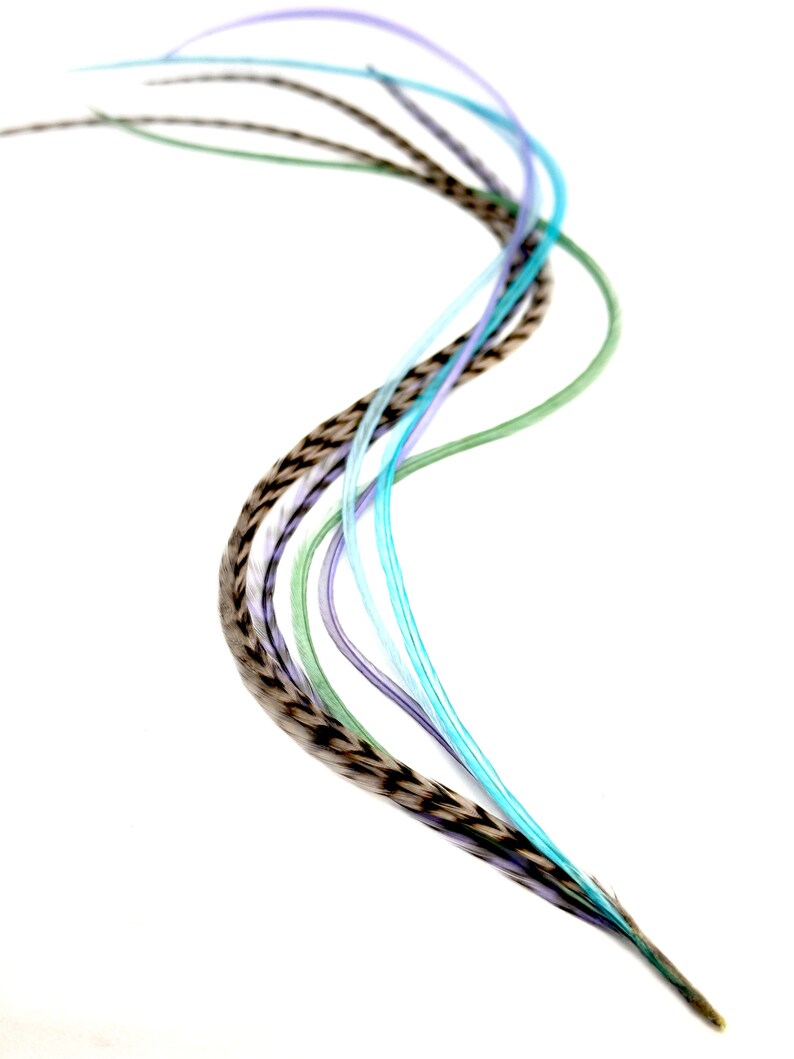 1012 Feather Extensions Long Turquoise Green Lavender Etsy