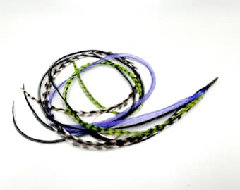 希少 XXXL 18 インチ 天然毛 フェザー エクステンション / 1 束 長さ 本物の羽根 接着 46 cm パープル グリーン グリズリー