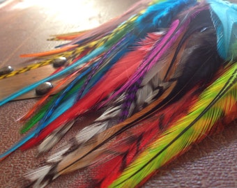 50 Craft Feathers Mixed Colorful Fluffy Saddle Feathers Make earrings, Scrapbooking, Hair Clips, Extensions, Fly Fishing DYI Supplies