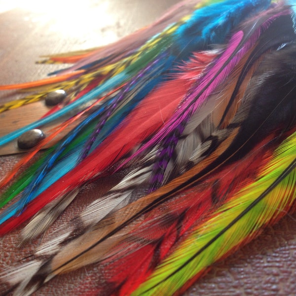 50 Craft Feathers Mixed Colorful Fluffy Saddle Feathers Make earrings, Scrapbooking, Hair Clips, Extensions, Fly Fishing DYI Supplies