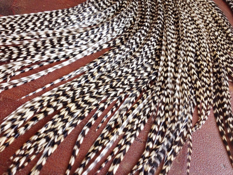 Grizzly Feather Extensions 6 Long Black and White Zig Zag Etsy