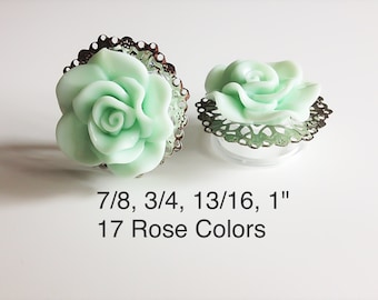 Big Sizes 1 Inch 25mm Custom Rose Plugs 17 Colors 7/8" 22mm, 3/4" 19mm, 13/16" 20mm Flower Gauges Surgical Steel Screw Back/Wood/Acrylic