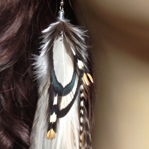 XL Long Single Feather Earring 11-12 inch Snow White Ginger Cree Grizzly Feather Extension Effect Dangle Earring Single image 3