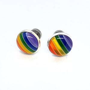 Bright Rainbow Ear Plugs 14g 16g 8g 12g 10g 6g 4g 2g 0g 1g 00g Gauged Earrings, Button Style Hider Plugs, Screw Fit Stretchers