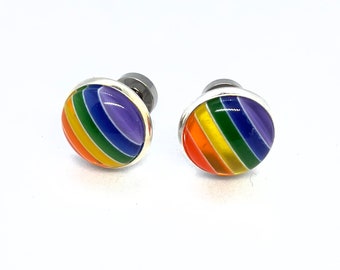 Bright Rainbow Ear Plugs 14g 16g 8g 12g 10g 6g 4g 2g 0g 1g 00g Gauged Earrings, Button Style Hider Plugs, Screw Fit Stretchers