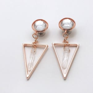 Quartz Crystal Dangle Plugs Rose Gold Gauges 6g 4g 2g 1g 0g 00g 000g 7/16 11mm 10mm 7mm 8mm 6mm 5mm Geometric Hider Plug Earrings