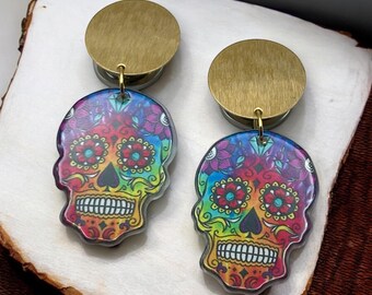 レインボーシュガースカルダングルプラグイヤリング、ゴールデンブラストンネル