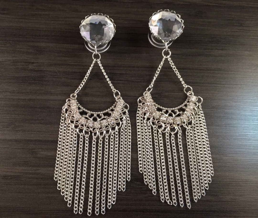 0g Bridal Plugs, 2g 00g Dangle Plugs 10mm Chain Chandelier Dangles With