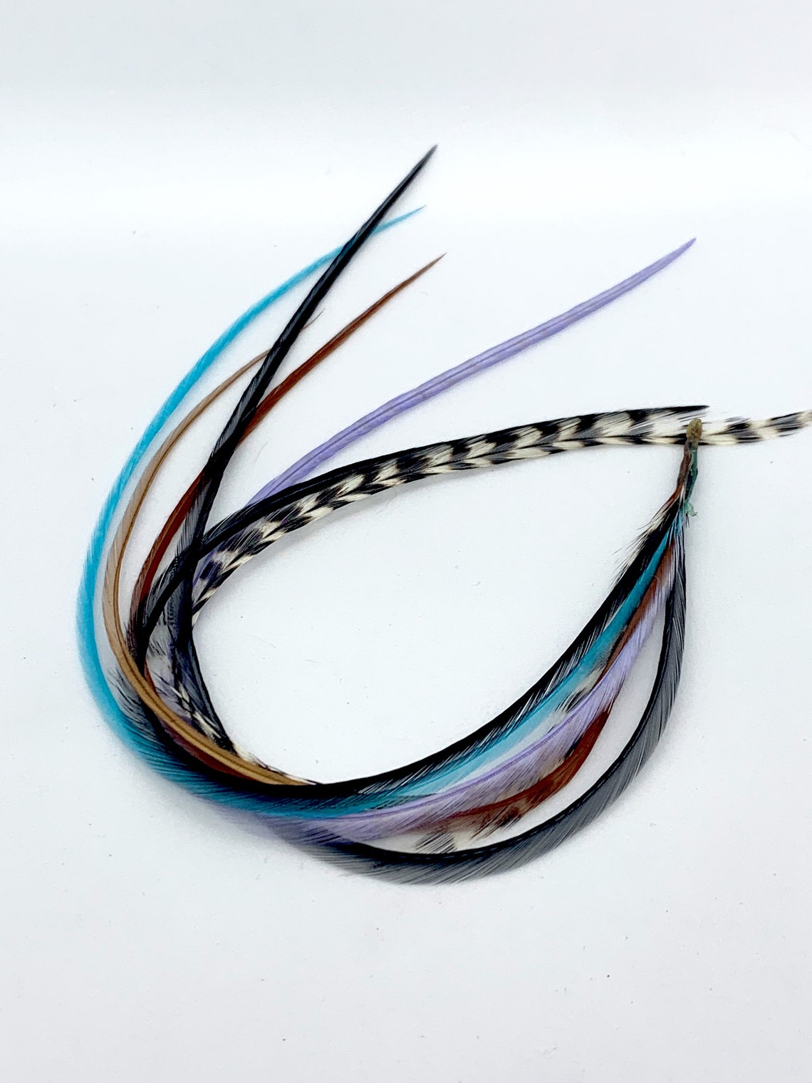 MEDIUM Long Feather Hair Extensions Lavender Turquoise Natural Etsy