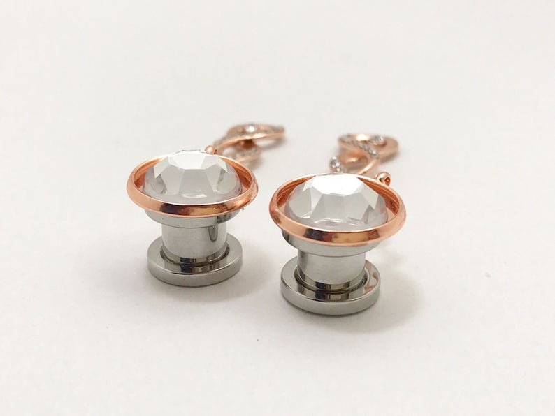 2g Rhinestone Rose Gold Plugs 0g Ear Plugs 6g 4g Crystal Etsy