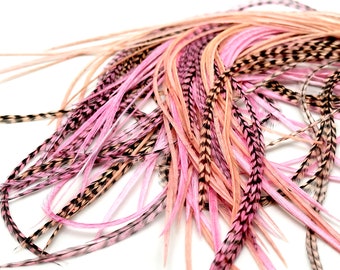 Pastel Ballerina Pink Peach Feather Extension 1 Bonded Bundle of 6 XL Soft Accessory Hair Feathers for Extensions