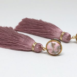 Mauve Tassel Dangle Plugs 7/16” 000g 00g 0g 2g 4g Pink Long Tassel Gauges 11mm 10mm 8mm 6mm 4mm Ear Plugs Hanging Plugs or Stud Earrings