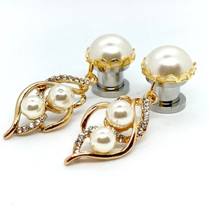 Gold Braut baumeln Plugs Ohrringe Perle Kristall Tropfen 00g 0g 2g 6g 4g Formelle Hochzeit EarPlugs Gauges