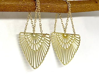 Gold Art Deco Ear Hangers Dangles for Ear Tunnels, Sizes 1g and UP With/Without Tunnels Dangle Plugs Magnetic Clasp Ear Plug Chain Hangers