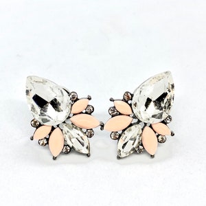 Peachy Pink Vintage Style Bridal Plugs 2g 6mm 4g 5mm 6g 4mm Wedding Gauges Hider Ear Plugs Clear Faux Crystal