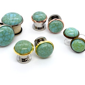Crackle Turquoise Pierced Stud Earrings and Gauged Ear Plugs 14g 16g 8g 12g 10g 6g 4g 2g 0g 1g 00g 000g 1/2 9/16 5/8