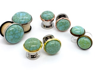 Crackle Turquoise Pierced Stud Earrings and Gauged Ear Plugs 14g 16g 8g 12g 10g 6g 4g 2g 0g 1g 00g 000g 1/2 9/16 5/8