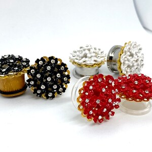 Wedding Gauges 3/4” 19mm 16mm 5/8&quot; Bridal Gauges 18mm 11/16&quot; Ear Plugs Black Red White Crystal Rhinestone Flower Plugs 13/16 20mm Gold Lace