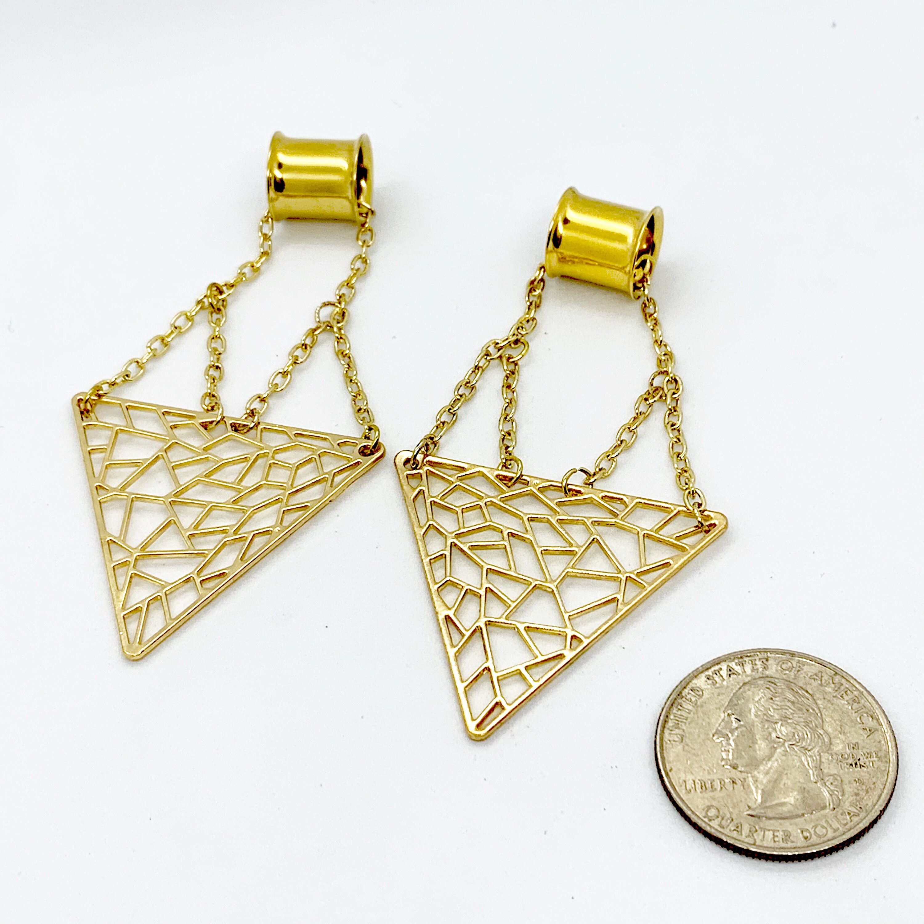 Gold Geometric Ear Hangers Dangles for Ear Tunnels Sizes 0g Etsy