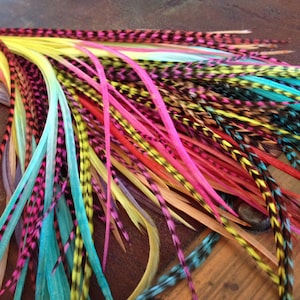 Natural Bright Hair Feather Extensions Long 30pcs, Tie Dyed Dipped, Colorful, Feather Hair Extensions Stylist Plumes Accessories Party Pack