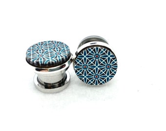 1/2" 00g 0g Turquoise Plugs 6mm 2g Floral Plugs Embossed Wood Pattern Gauges 4g 5mm 6g 4mm Acrylic/Wood Tunnels/Surgical Steel Screw Back