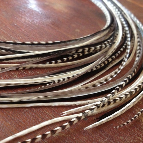 Feather Extensions Black and Brown Grizzly Cree Mix Extra Long Etsy