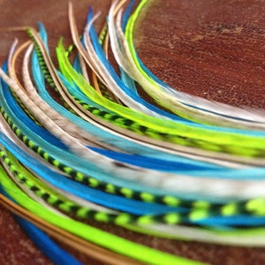 Long Hair Accessories Feather Hair Extension Bright Hair Feather Extension Bundle Turquoise Green Ghost Grizzly Blue kit beads and threader image 1