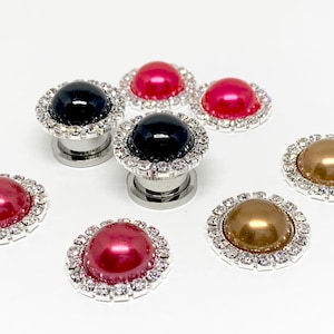Coffee Brown Red 1/2&quot; Bridal Pearl Plugs 7/16&quot; 9/16&quot; Crystal Rhinestone Black Pearl Formal Wedding Gauges 12mm 14mm 11mm