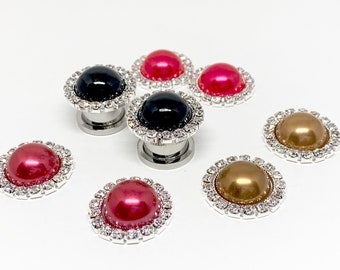 Coffee Brown Red 1/2" Bridal Pearl Plugs 7/16" 9/16" Crystal Rhinestone Black Pearl Formal Wedding Gauges 12mm 14mm 11mm