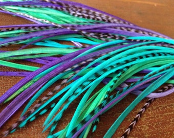 10-12 inch Feather Extensions XL Purple, Turquoise, Aqua Hair Feathers Loose Extension Feathers, Summer Beach Hair Accessories Plumes