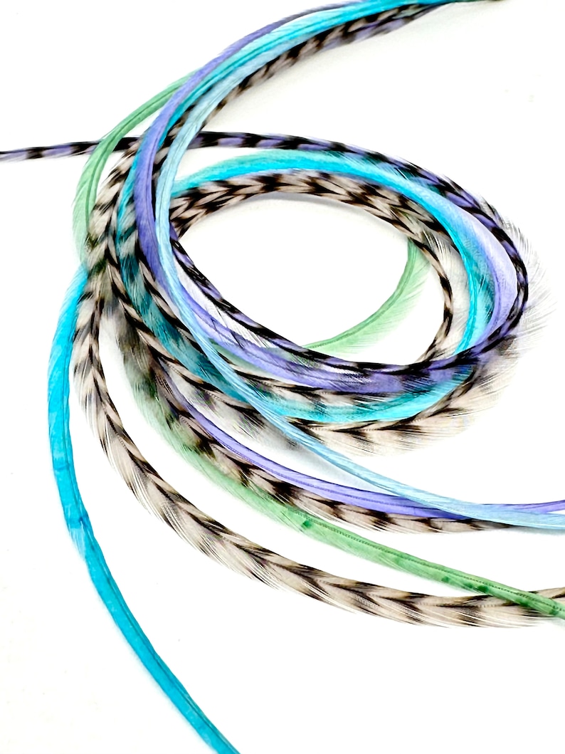 1012 Feather Extensions Long Turquoise Green Lavender Etsy