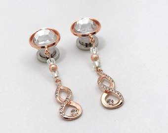 2g Rhinestone Rose Gold 0g Ear Plugs 6g 4g Crystal Dangle Plugs 7/16" 000g 00g Infinity Gauge Bridal Dangle Hider Gauges/Earrings