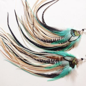 14 inch Feather Earrings Long Natural Turquoise Hippie Goddess, Big and Full Real Feather Jewelry, Summer Festival Earrings image 5