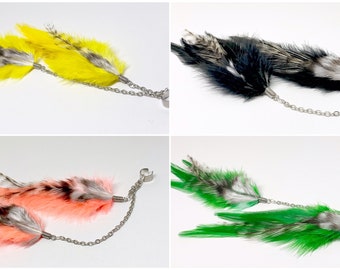 Feather Ear Cuff With Chain And Feather Cluster Cuff / Choose Color Black, Pink, Green, Yellow Real Feathers