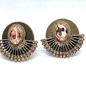 Vintage Art Deco Style Plugs, Champagne Rhinestone Bling Gauges 1/2” 9/16”, 5/8”, 13/16”, 3/4”, 13/16”, 7/8, 1”, 1 1/8” 28mm Steel Screw Fit