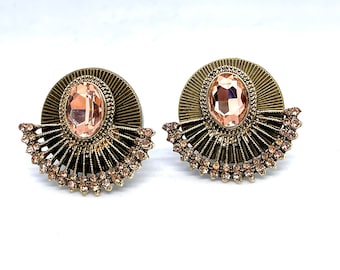 Vintage Art Deco Style Plugs, Champagne Rhinestone Bling Gauges 1/2” 9/16”, 5/8”, 13/16”, 3/4”, 13/16”, 7/8, 1”, 1 1/8” 28mm Steel Screw Fit