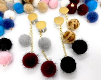 Brass Pom Pom Ear Plugs 9/16 5/8 11/16 13/16 7/8 1" Dangle Plug Earrings Cheetah Hider Gauges 14mm 16mm 18mm 19mm 20mm 22mm 25mm Fuzzy Balls