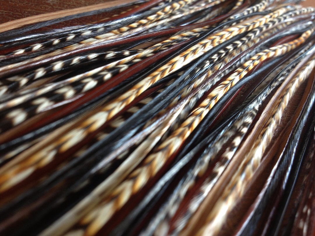 Feather Extensions Black and Brown Grizzly Cree Mix Extra Long Feather